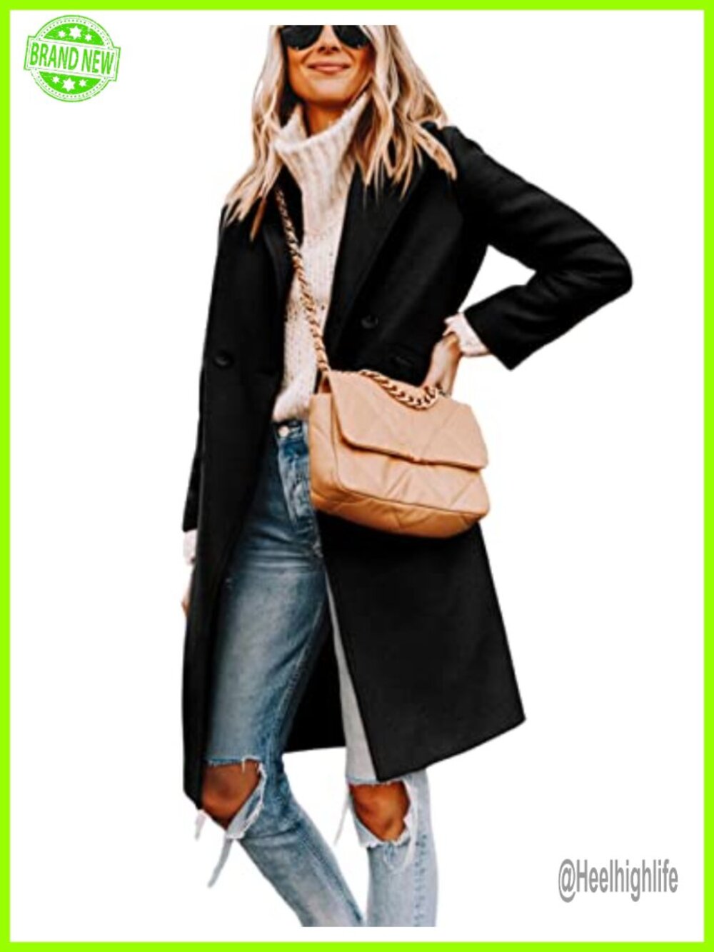 Wool Blend Peacoat Double-Breasted Notch Lapel Knee Length Winter Coat